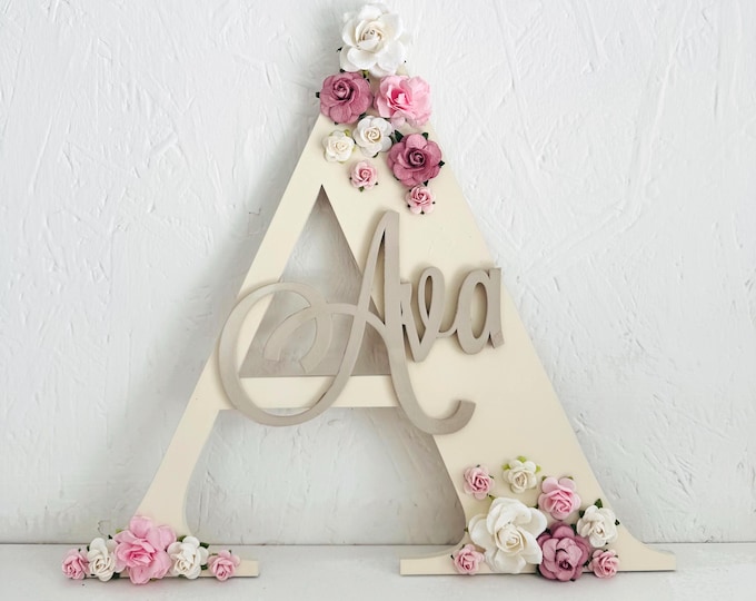 Personalised nursery letter flower letter for new baby gift name letter for nursery wall art wooden personalised letter for nursery wall