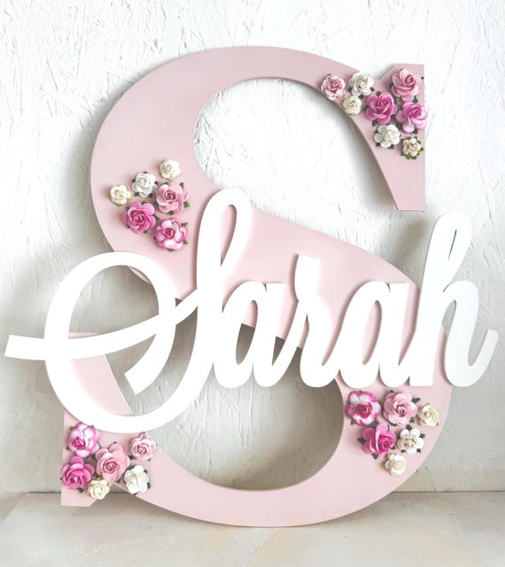 Personalized Nursery Wooden Letter with Flowers: Baby Name Sign