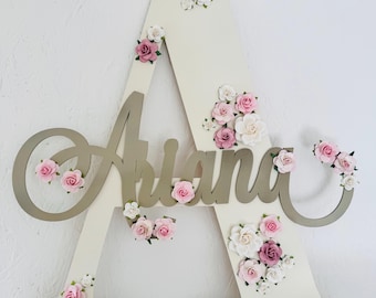 Nursery shelf decor, Personalised wooden Letter, Baby Name door sign