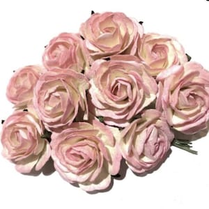Blush Pink Paper Roses, Mulberry Paper Flower Craft Embellishments