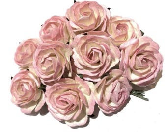 Blush Pink Craft Roses Mulberry Paper Flower Embellishments Mini Rosebuds for Scrapbooking, DIY Crafts, Cardmaking & Wedding Projects