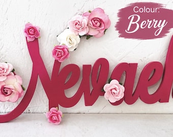Berry pink nursery name sign, personalised new baby gift, custom made wall art, wooden door sign, personalised toy box