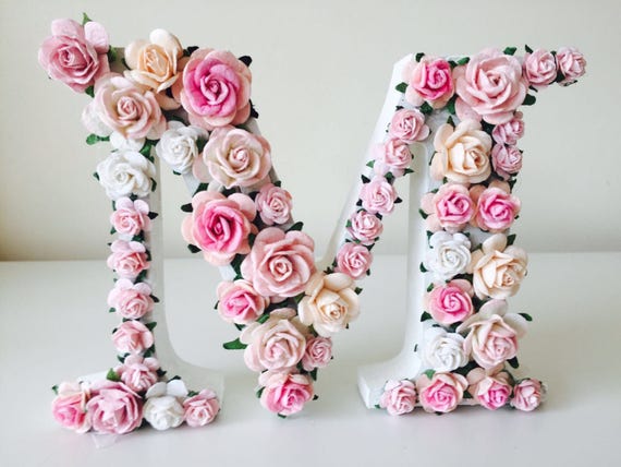 Wooden Letters door sign, Flower letter for girls nursery, New baby girl gift