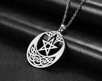 Large Pentacle Large Pentagram Pentacle Large Wiccan Pendant Pagan Gift Pentacle pendant pentagram on petite cable chain Gift for her