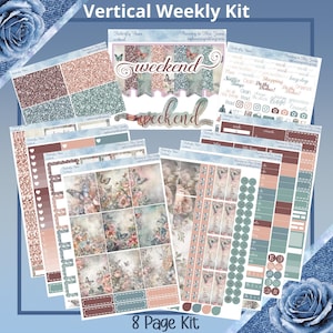 Vertical - Butterfly Roses weekly kit 4, 6, 8 pages or A La Carte planner stickers