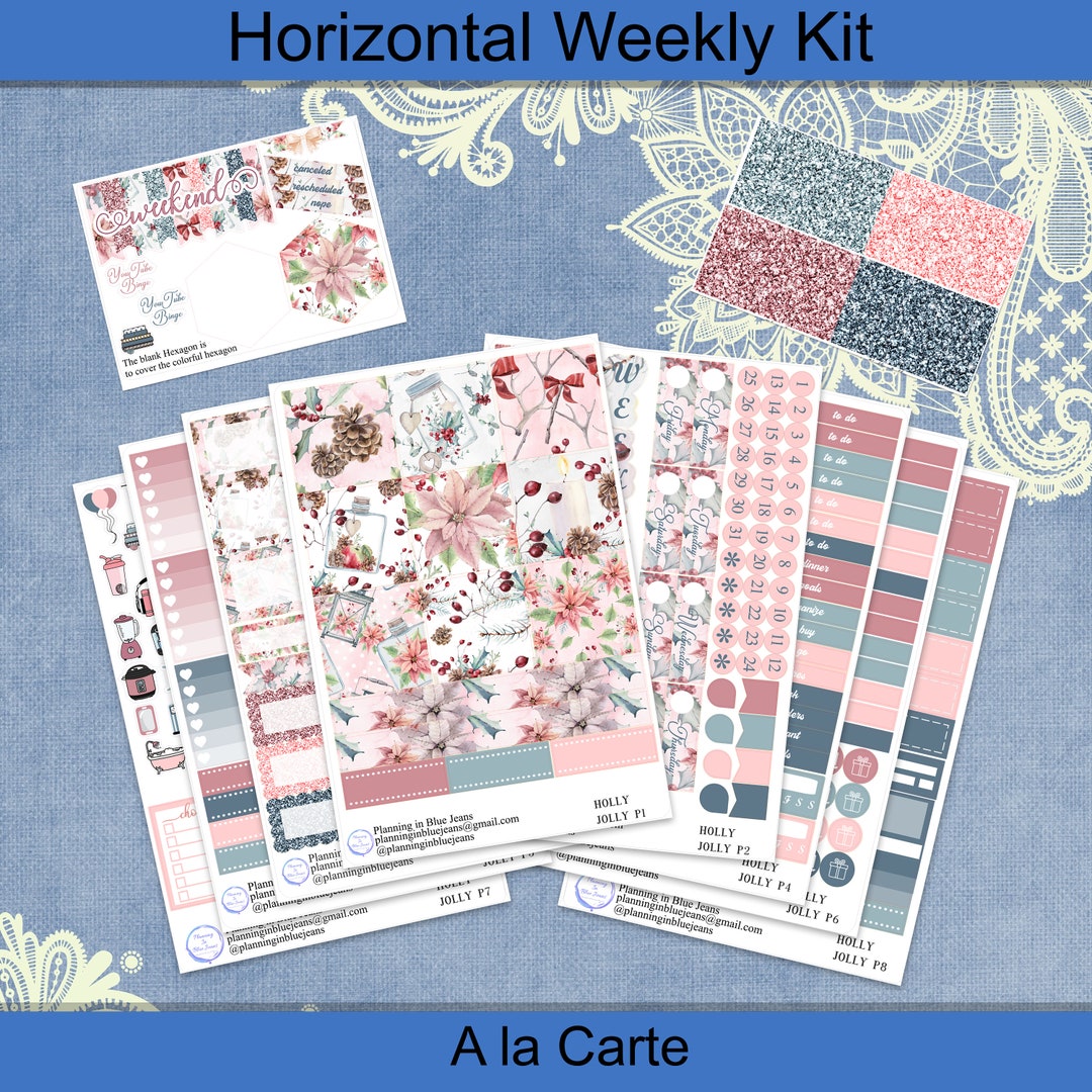 Horizontal - Holly Jolly Planner Sticker Weekly Kit 4, 6, 8 Page or A ...