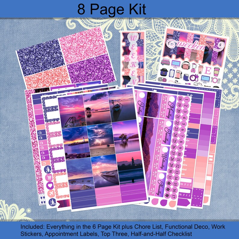 Vertical 21 Purple Sunsets Planner Stickers Weekly Etsy