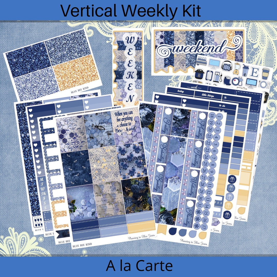 Vertical 7 X 9 - Blue Bee Kind Planner Sticker Weekly Kit 4, 6, 8 Page ...