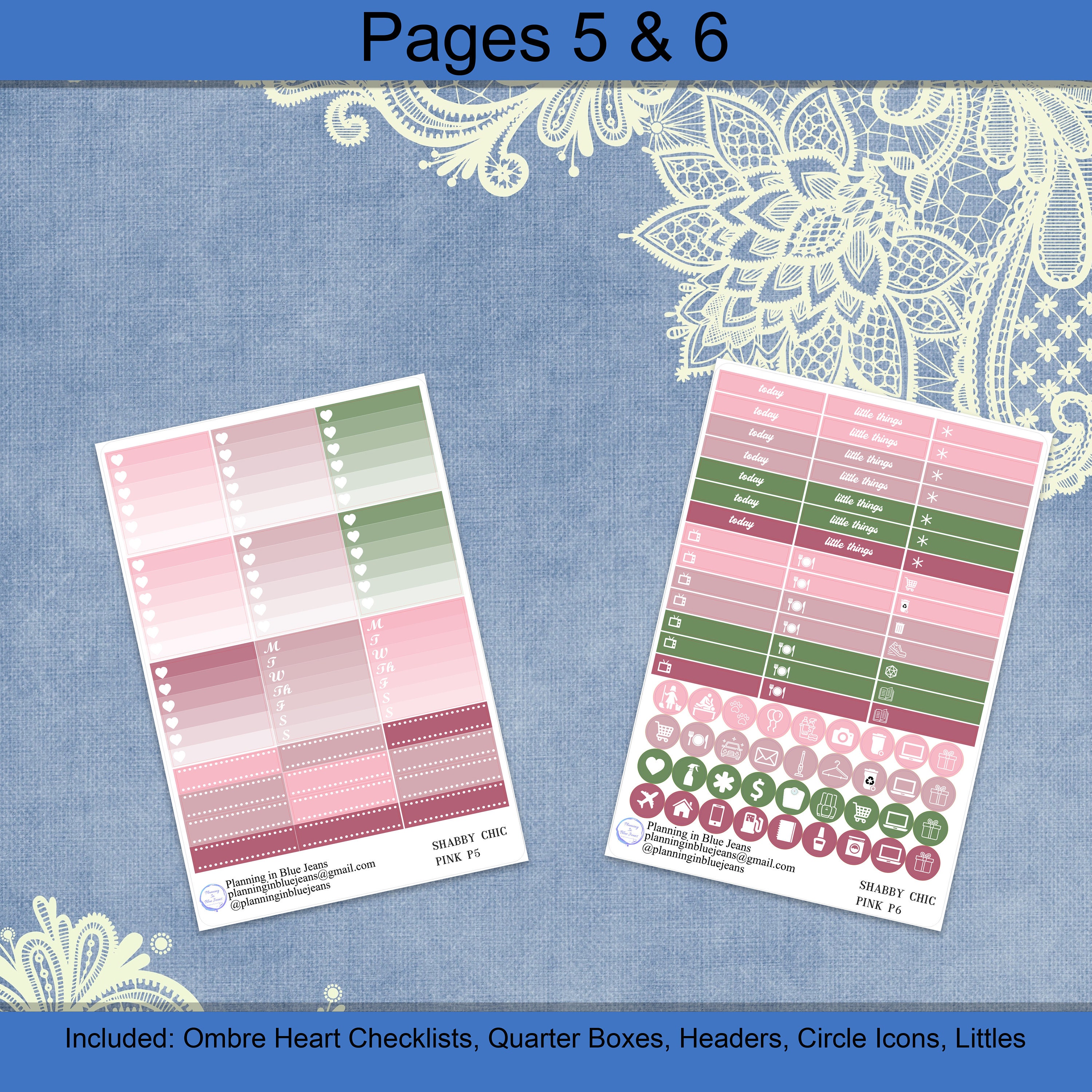 Horizontal - Shabby Chic Pink Sticker Weekly Kit 4, 6, 8 Page or A La ...
