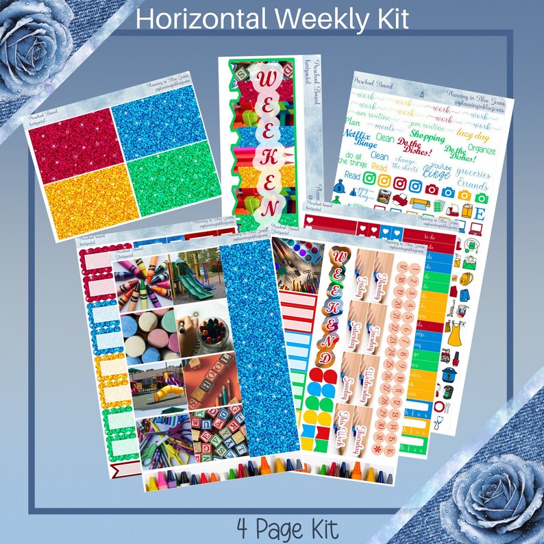 Horizontal - Preschool Bound Planner Sticker Weekly Kit 4, 6, 8 Page or ...