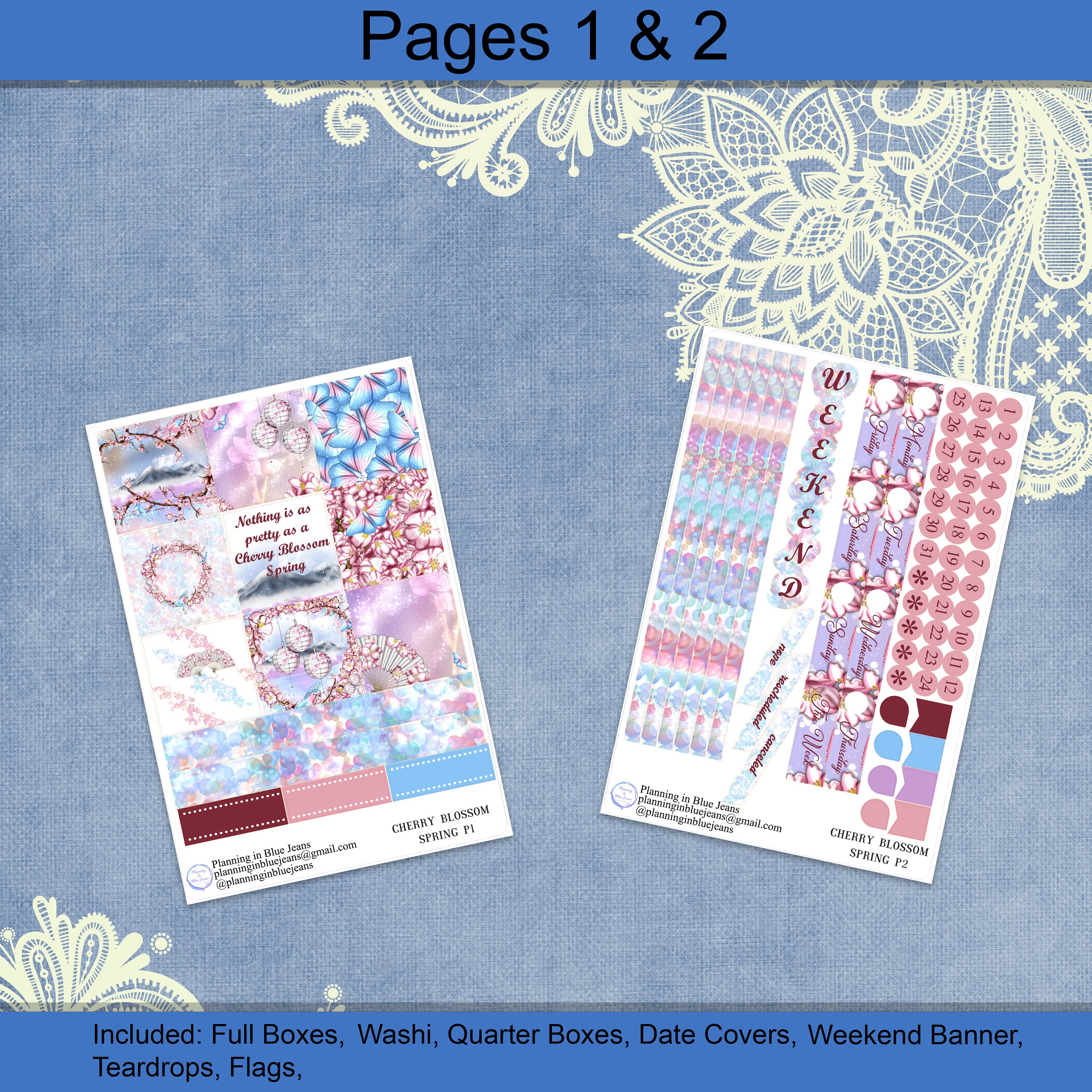 Horizontal - Cherry Blossom Spring Planner Stickers Weekly Kit 4, 6, 8 ...
