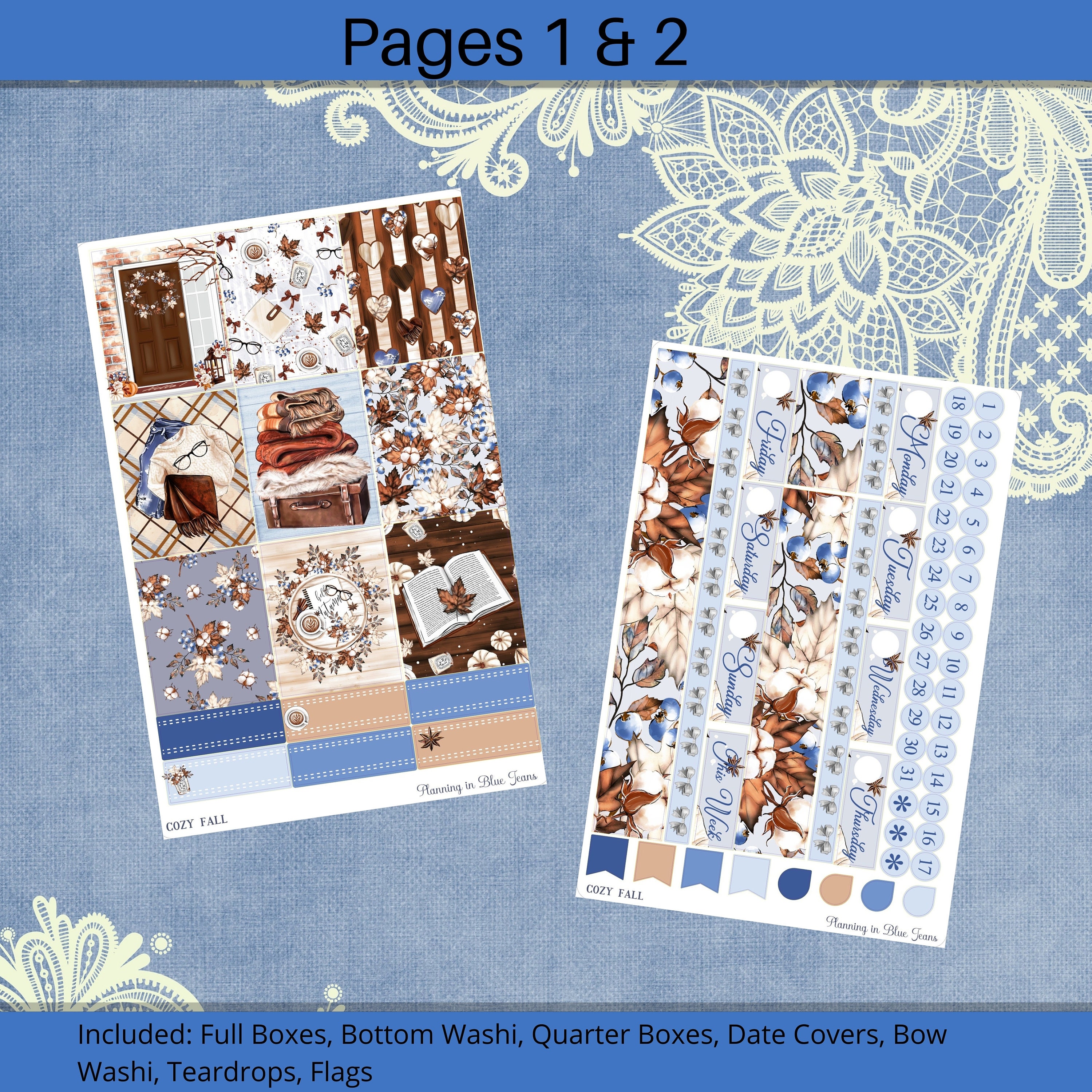 Vertical 7 X 9 - Cozy Fall Weekly Planner Sticker Kit 4, 6, 8 Page or A ...