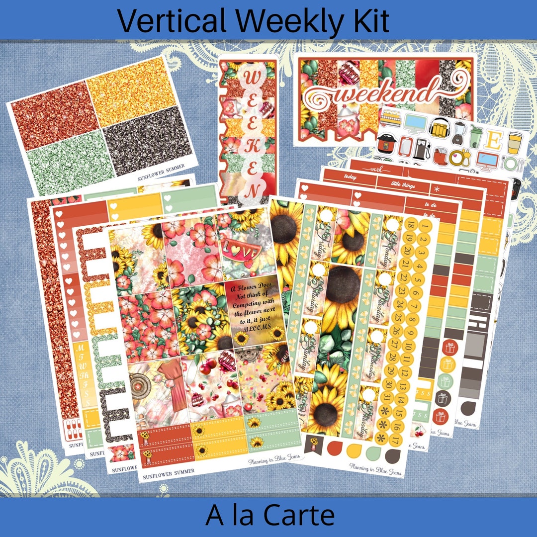 Vertical 7 X 9 - Sunflower Summer Planner Sticker Weekly Kit 4, 6, 8 ...