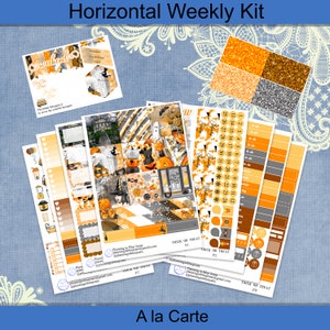 Horizontal - Trick or Treat Planner Stickers weekly kit 4, 6, 8 page or A La Carte