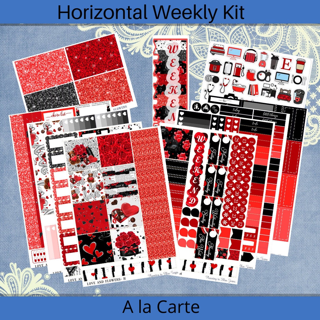 Horizontal - Love and Flowers Planner Sticker Weekly Kit 4, 6, 8 Page ...