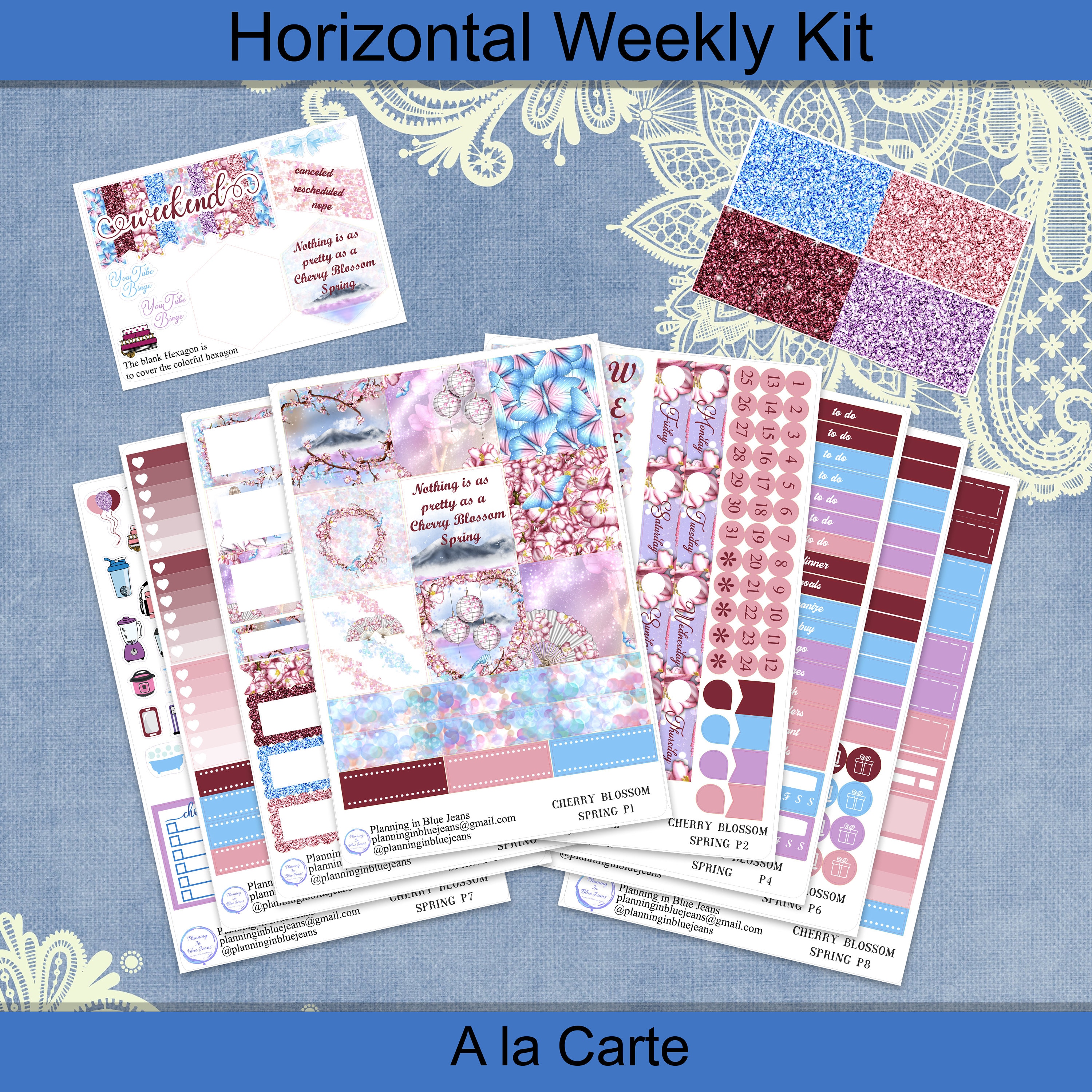 Horizontal - Cherry Blossom Spring Planner Stickers Weekly Kit 4, 6, 8 ...