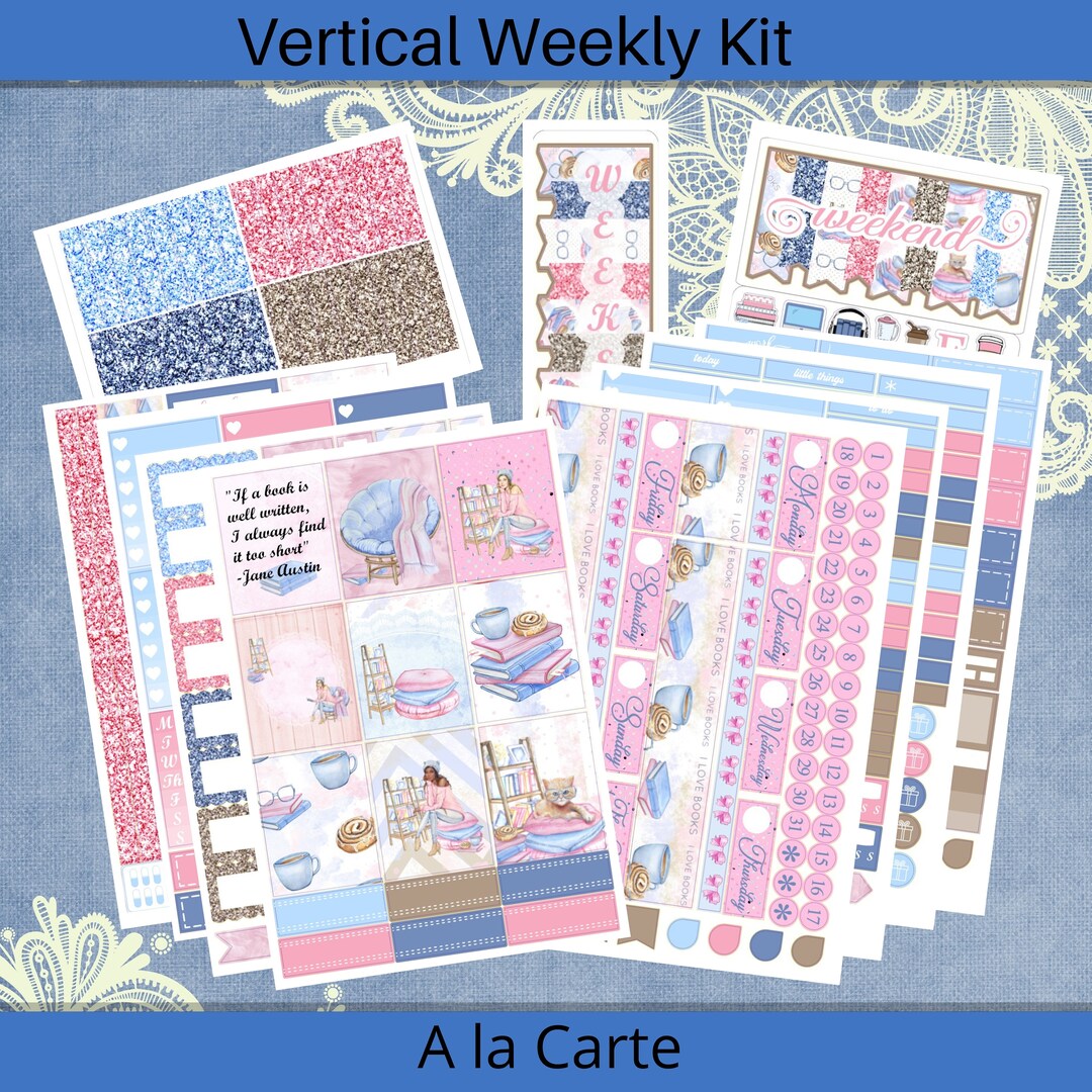 Vertical 7 X 9 - Book Lovers Planner Sticker Weekly Kit 4, 6, 8 Page or ...