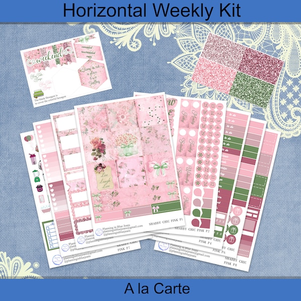 Horizontal - Shabby Chic Pink sticker weekly kit 4, 6, 8 page or A La Carte