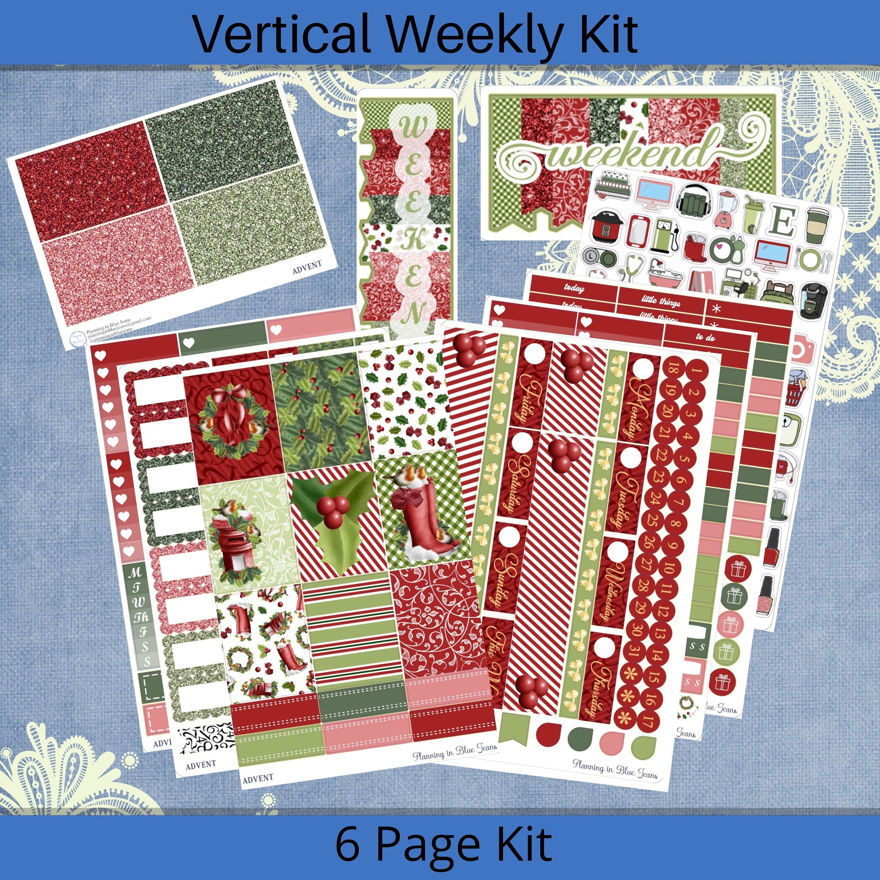 Vertical 7 X 9 - Advent Christmas Sticker Weekly Kit 4, 6, 8 Page or A ...