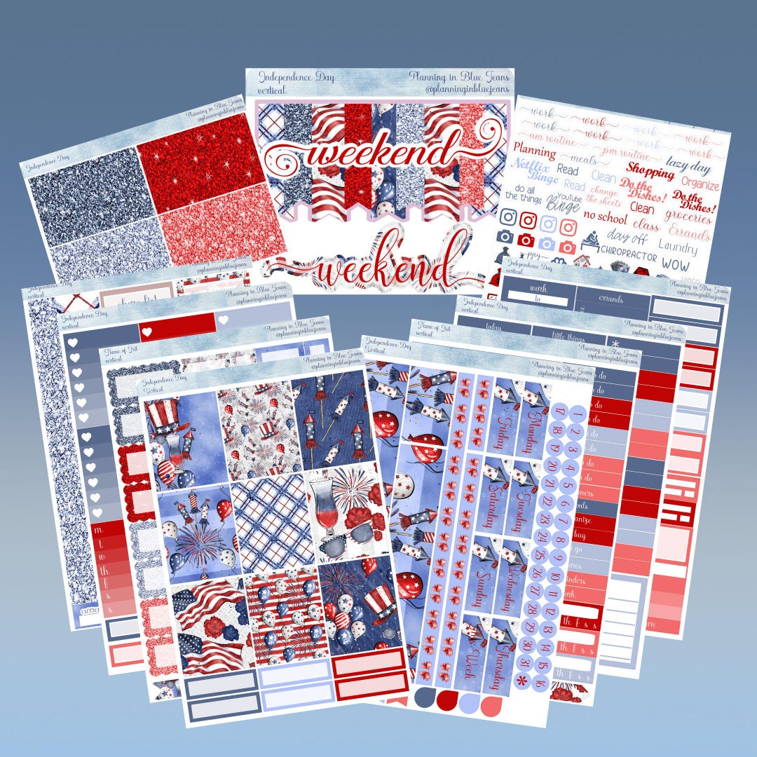 Vertical 7 X 9 - Independence Day, Planner Sticker Weekly Kit 4, 6, 8 ...