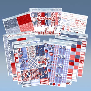 Vertical  7 x 9 - Independence Day, Planner Sticker weekly kit 4, 6, 8 pages, or A La Carte.