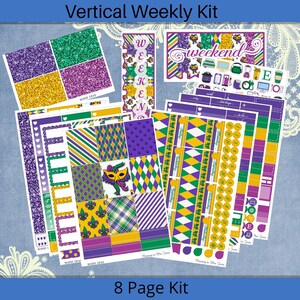 Vertikal 7 x 9 - Mardi Gras Planner Sticker Kit, Weekly 4, 6, 8, Seite oder A La Carte