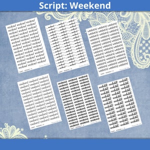 Weekendscript, plannerstickers, bullet journal-stickers, kalenderstickers