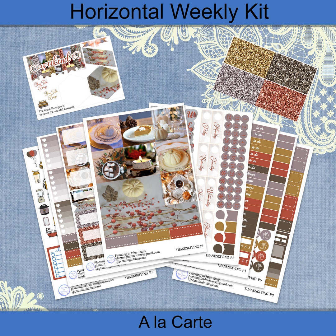 Horizontal - Thanksgiving Planner Sticker Weekly Kit 4, 6, 8 Page or A ...