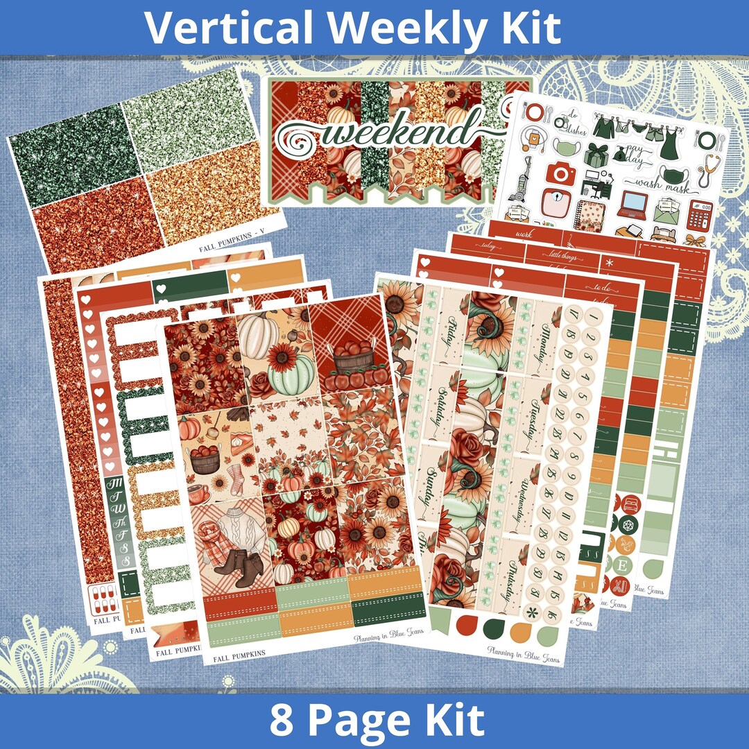 Vertical Fall Pumpkins Planner Sticker Weekly Kit 4 6 8 - Etsy
