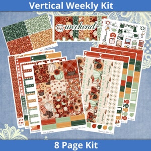 Vertical 7 x 9 - Fall Pumpkins Planner Sticker weekly kit 4, 6, 8 page or A La Carte