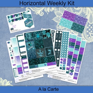 Horizontal - Teal Masquerade Mardi Gras sticker weekly kit 4, 6, 8 page or A La Carte