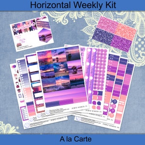 Horizontal - Purple Sunsets Planner Stickers weekly kit 4, 6, 8 page or A La Carte