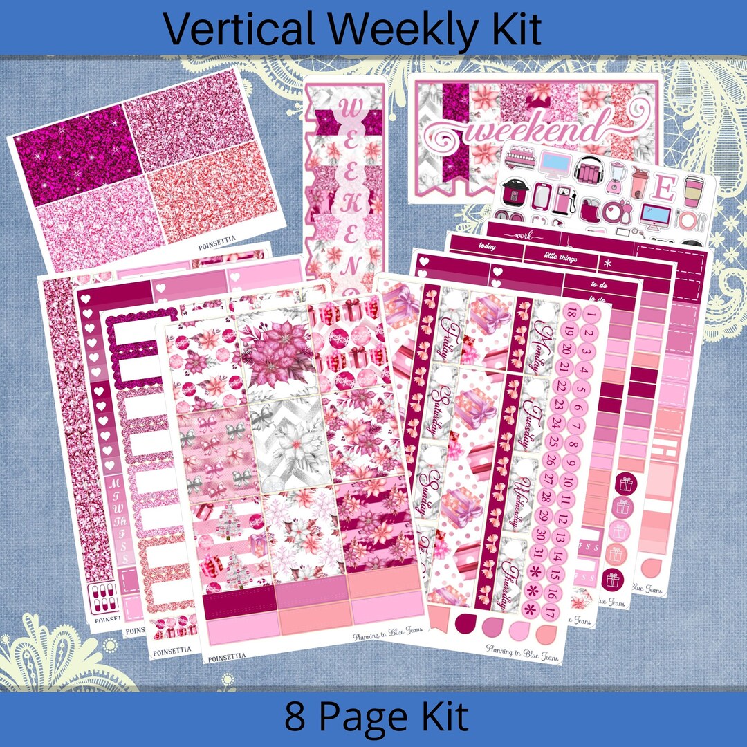 Vertical 7 X 9 - Poinsettia, Christmas Planner Sticker Weekly Kit 4, 6 ...