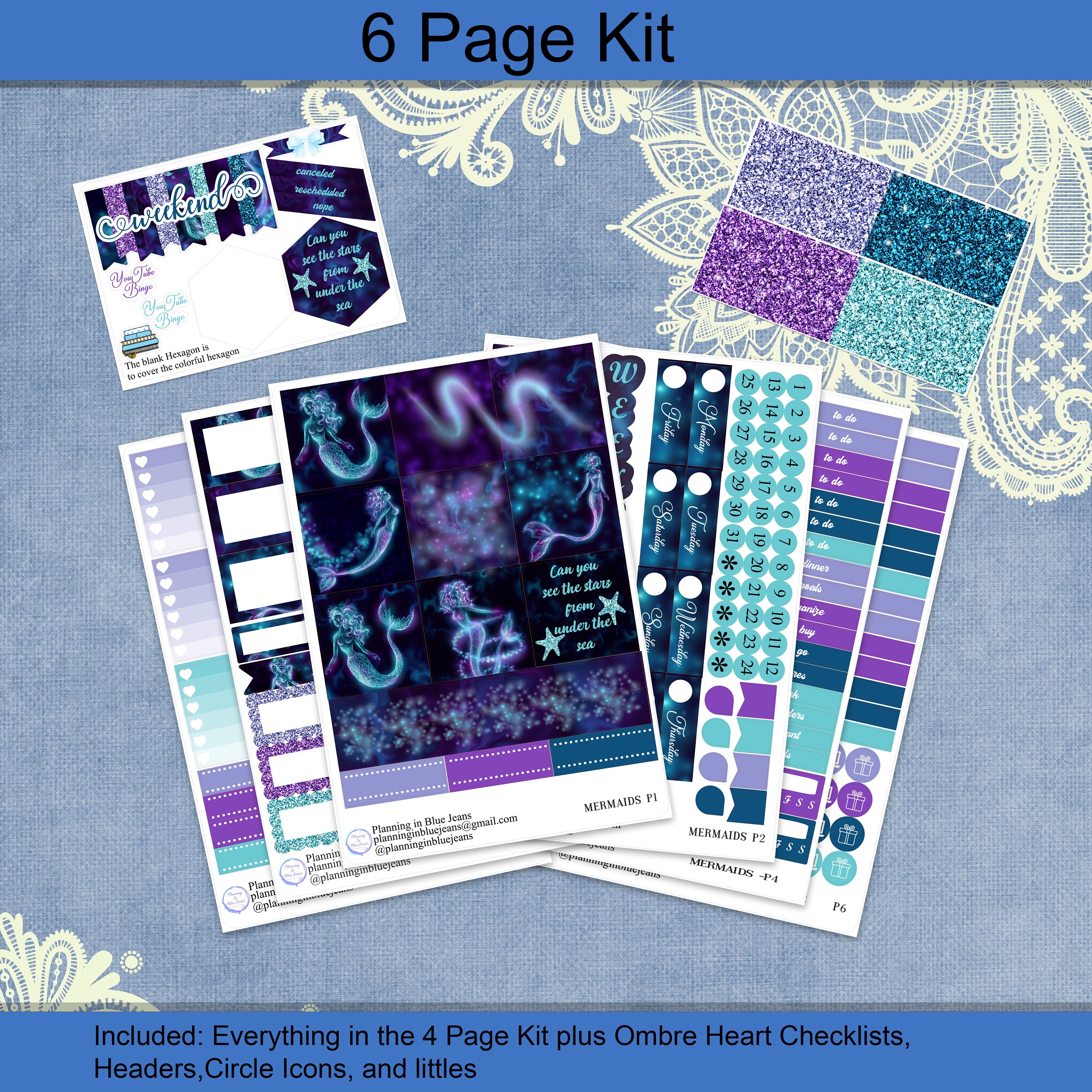 Horizontal - Mermaids Planner Sticker Weekly Kit 4, 6, 8 Page or A La ...