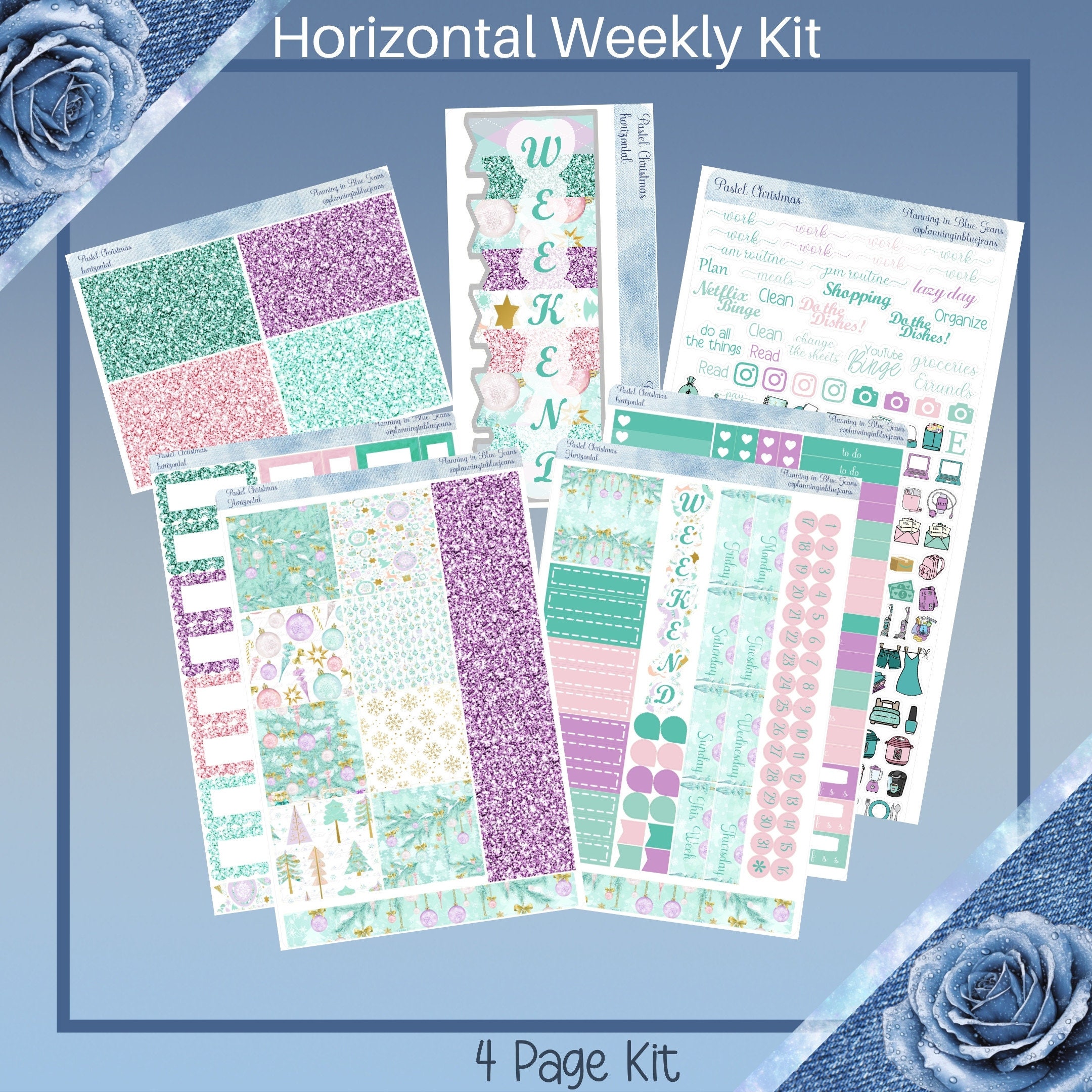 Horizontal - Pastel Christmas Planner Stickers Weekly Kit 4, 6, 8 Page ...