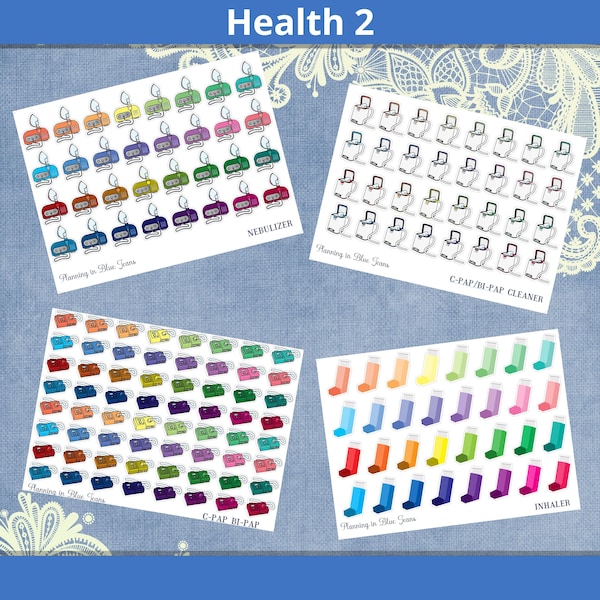 Choice of Nebulizer, C-Pap/Bi-Pap Cleaner, C-Pap/Bi-Pap, Inhaler - functional planner stickers