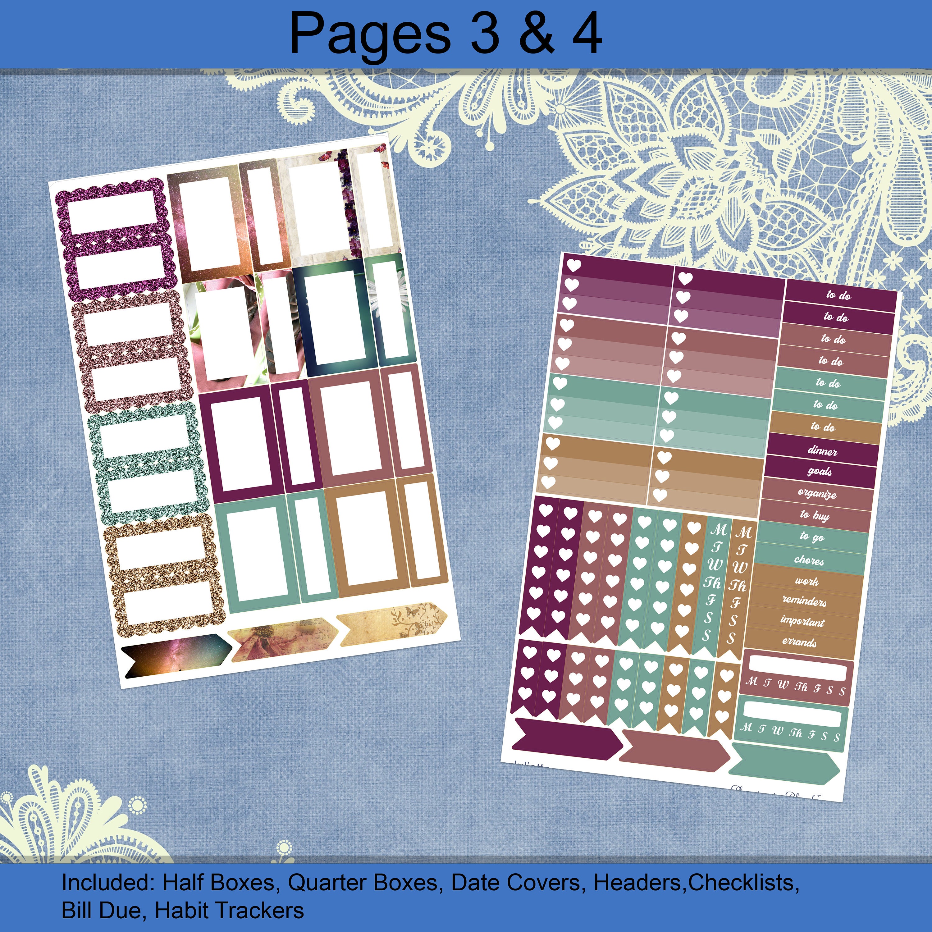 Vertical 7 X 9 - Juliette Planner Sticker Kit Weekly Kit 4, 6, 8 Page ...