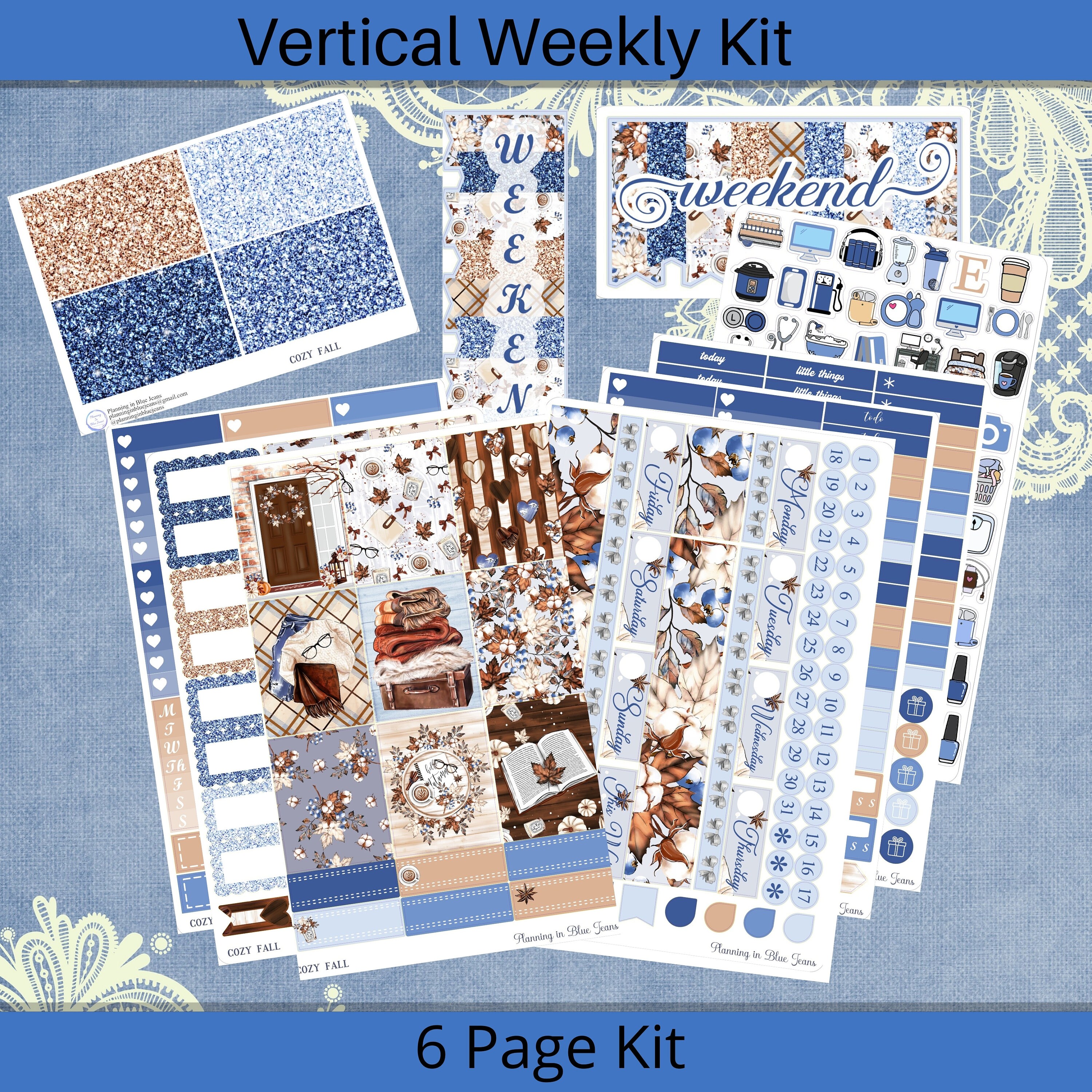 Vertical 7 X 9 - Cozy Fall Weekly Planner Sticker Kit 4, 6, 8 Page or A ...