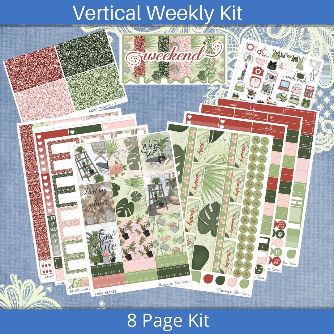 Vertical 7 X 9 - Sassy Plants Planner Sticker Kit, Weekly 4, 6, 8, Page ...