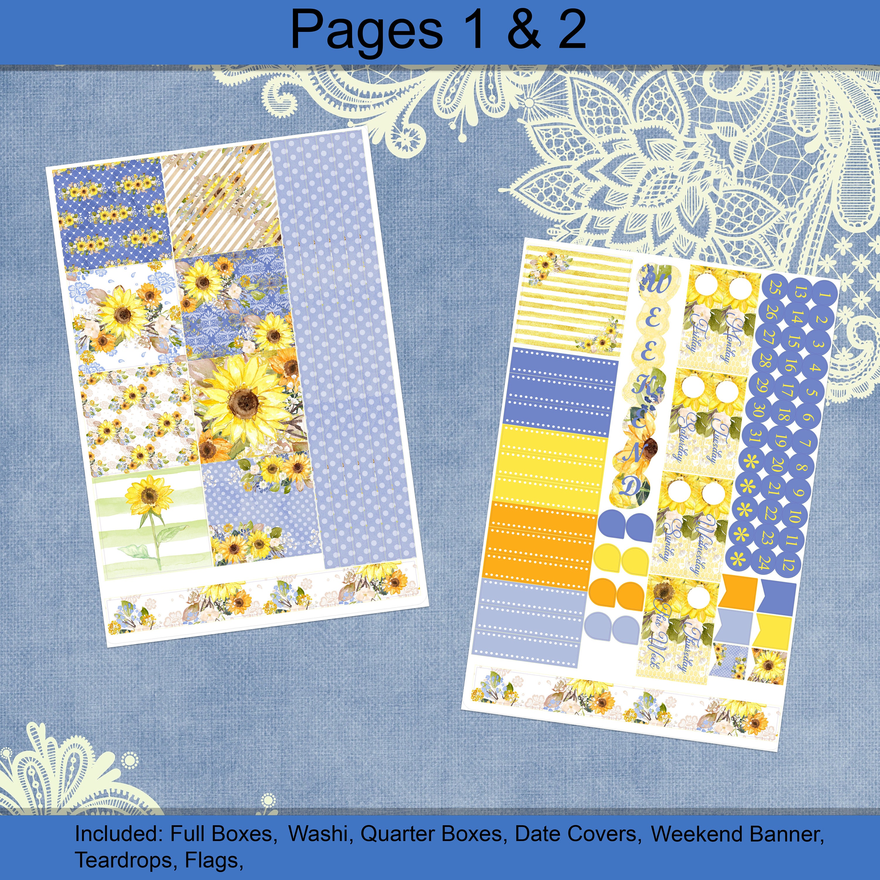 Horizontal - Sunflower Season Planner Sticker Weekly Kit 4, 6, 8 Page ...