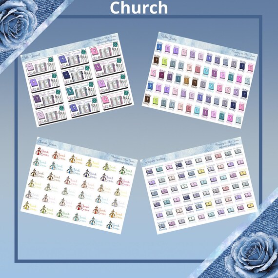 Choice of Bible Journal, Bible Study, Church Service, or Scripture Reading - functional planner stickers