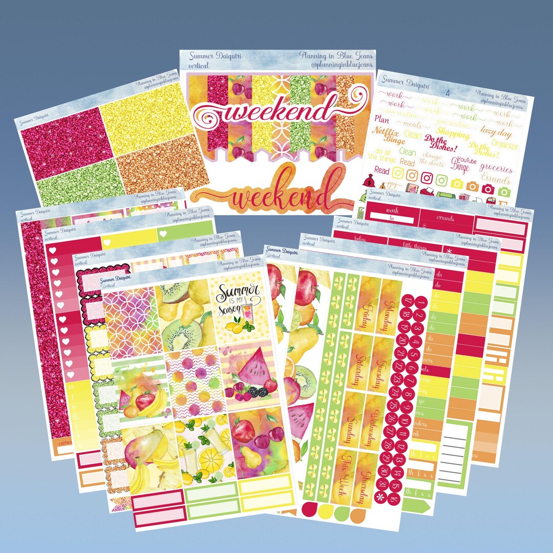 Vertical 7 X 9 - Summer Daiquiri, Planner Sticker Weekly Kit 4, 6, 8 ...
