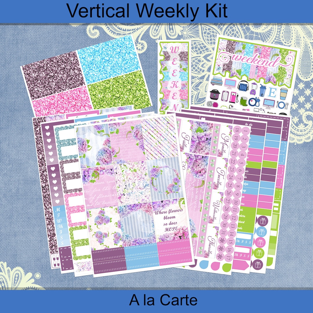 Vertical 7 X 9 - Hydrangea Weekly Planner Sticker Weekly Kit 4, 6, 8 ...