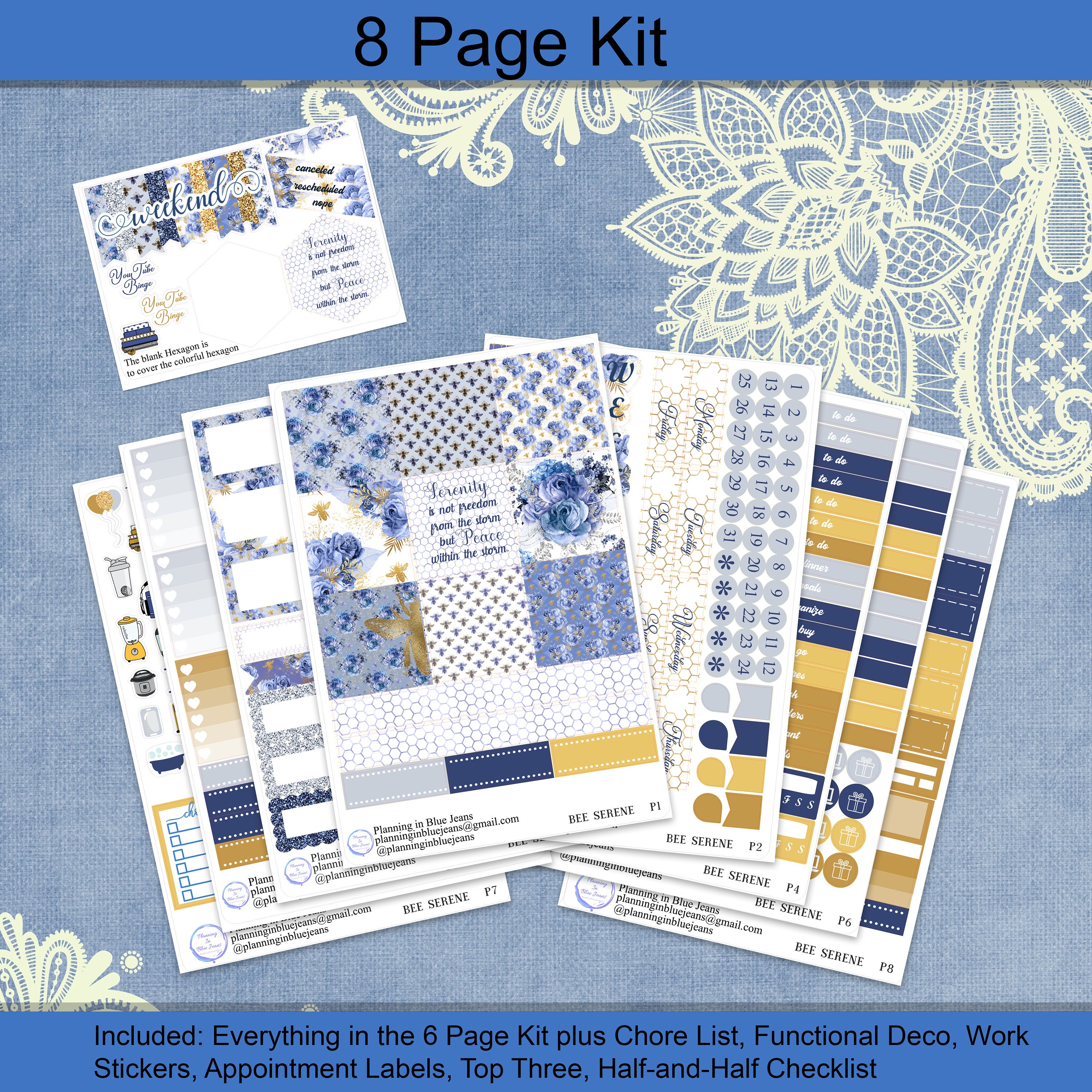 Horizontal - Bee Serene Planner Sticker Weekly Kit 4, 6, 8 Page or A La ...