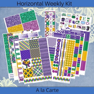 Horizontal -  Mardi Gras Planner sticker weekly kit 4, 6, 8 page or A La Carte
