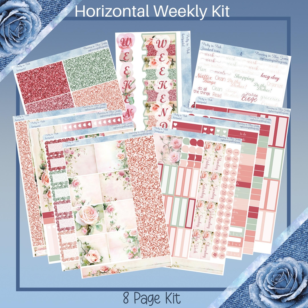 Horizontal - Pretty in Pink Sticker Weekly Kit 4, 6, 8 Page or A La ...