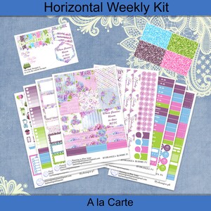 Horizontal - Hydrangea Planner Sticker weekly kit 4, 6, 8 page or A La Carte