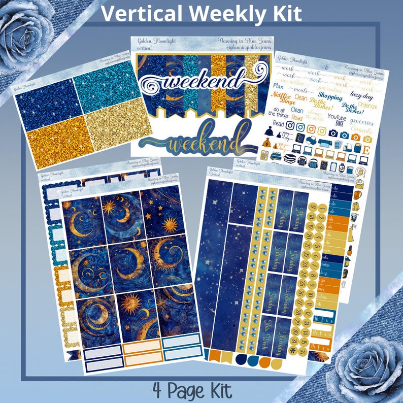 Vertical 7 X 9 - Golden Moonlight, Planner Sticker Weekly Kit 4, 6, 8 ...