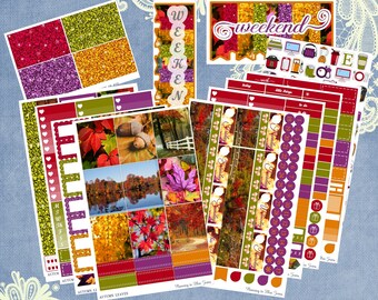 Vertical 7 x 9 - Autumn Leaves Planner sticker weekly kit 4, 6, 8 page or A La Carte