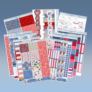 Horizontal - Red, White, and Blueberries sticker weekly kit 4, 6, 8 page or A La Carte